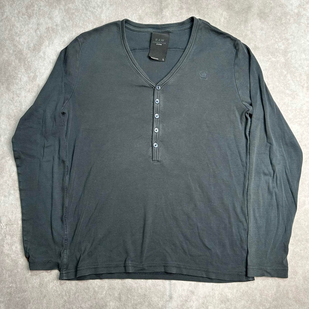 G-Star RAW Correctline Mens Long Sleeve Henley Shirt Black Cotton Large